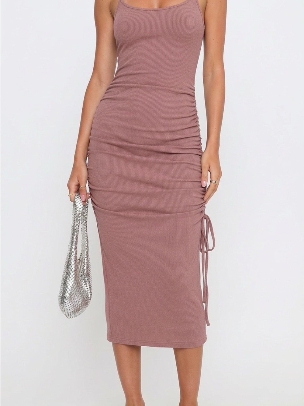 Hello Molly Ruched Tank Midi Dress in Mauve